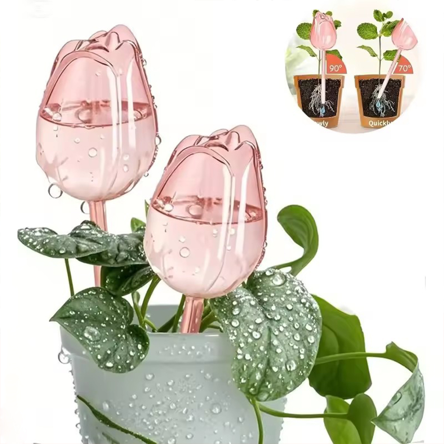 Gardening Tools For Home - อุปกรณ์รดน้ำอัตโนมัติแบบปล่อยน้ำช้า รูปทรงดอกทิวลิป ทำจากพลาสติก PET ใส หนา