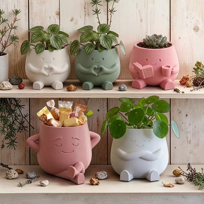Gardening Tools Cute - กระถางต้นไม้รูปหัวคนน่ารัก วัสดุเรซิ่น ทนทาน เหมาะสำหรับปลูกไม้อวบน้ำ ตกแต่งบ้าน สวน