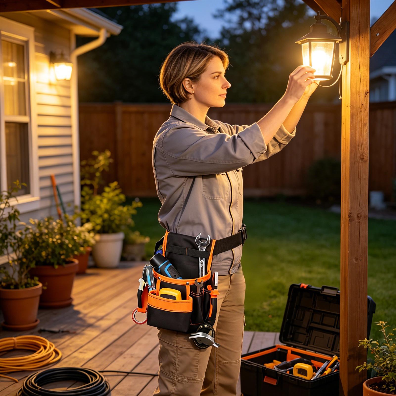 Gardening Tools Repair Shop - กระเป๋าคาดเอวสำหรับเครื่องมือทำสวน ผ้าอ็อกซ์ฟอร์ด พร้อมช่องใส่ของ สายคาดปรับได้ กระเป๋าใส่เครื่องมือสำหรับงานก่อสร้าง งานซ่อมแซมสวน