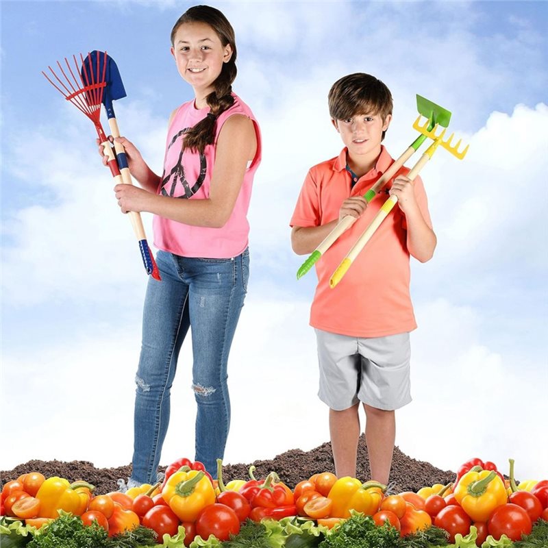 Gardening Tools Best - B05C-ชุดเครื่องมือทำสวนสำหรับเด็ก 4 ชิ้น-คราดใบไม้ไม้, จอบ, คราด, พลั่ว