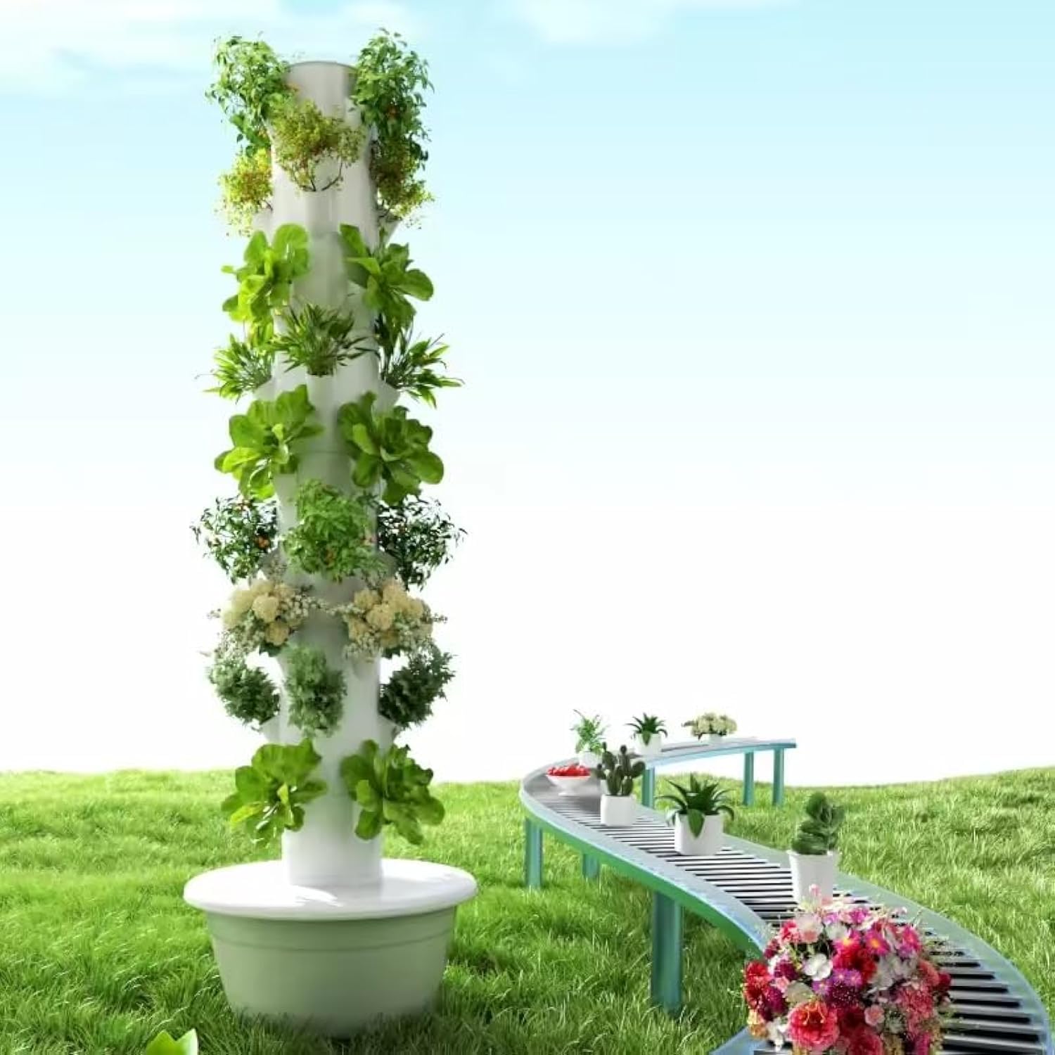 Gardening Tools Plastic - หอปลูกพืชไฮโดรโปนิกส์แนวตั้งแบบแอโรโปนิกส์ สำหรับผลไม้และผัก 9 ชั้น 36 กระถาง